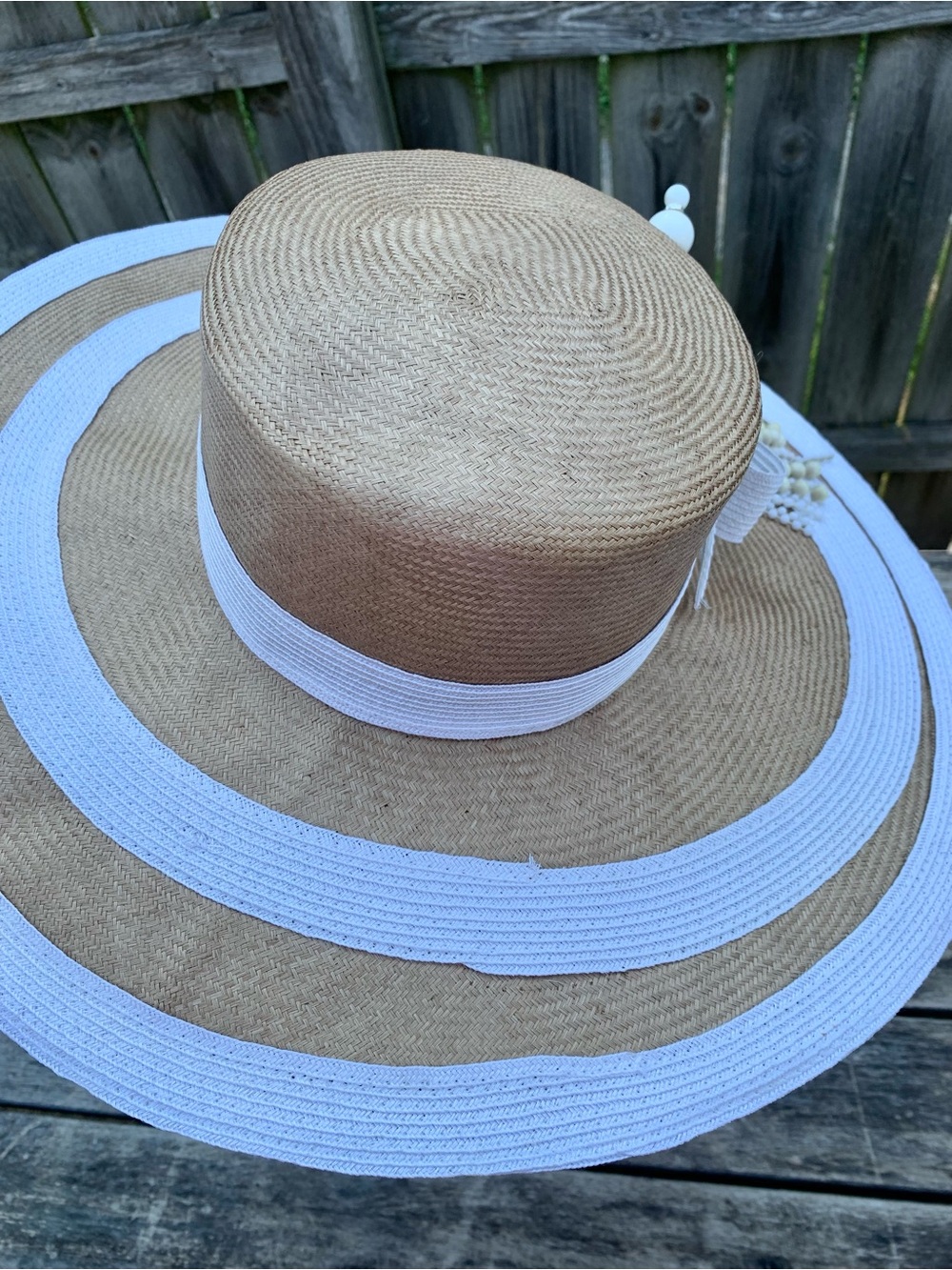 Vintage Don Anderson NY Derby Church Straw Hat w/ Beaded Pin - Picture 4 of 6